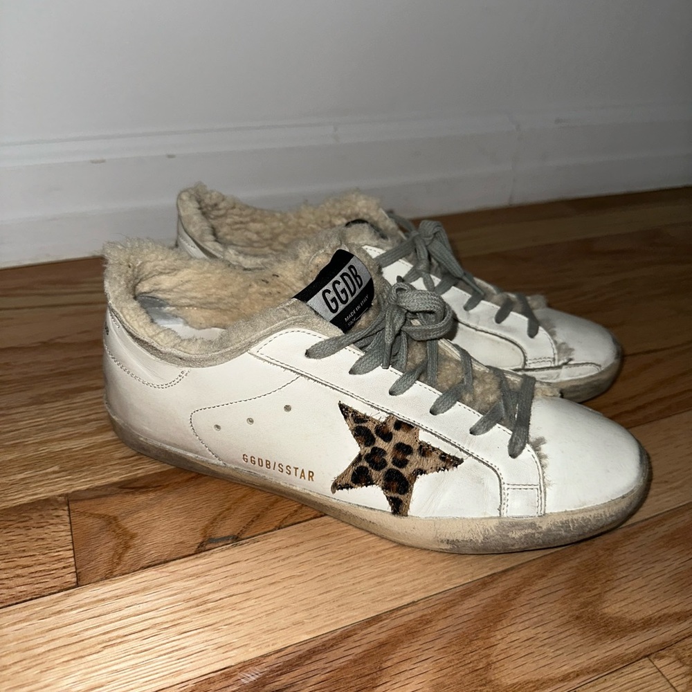 Golden Goose Leather / Shearling Leopard Superstar- Size 40